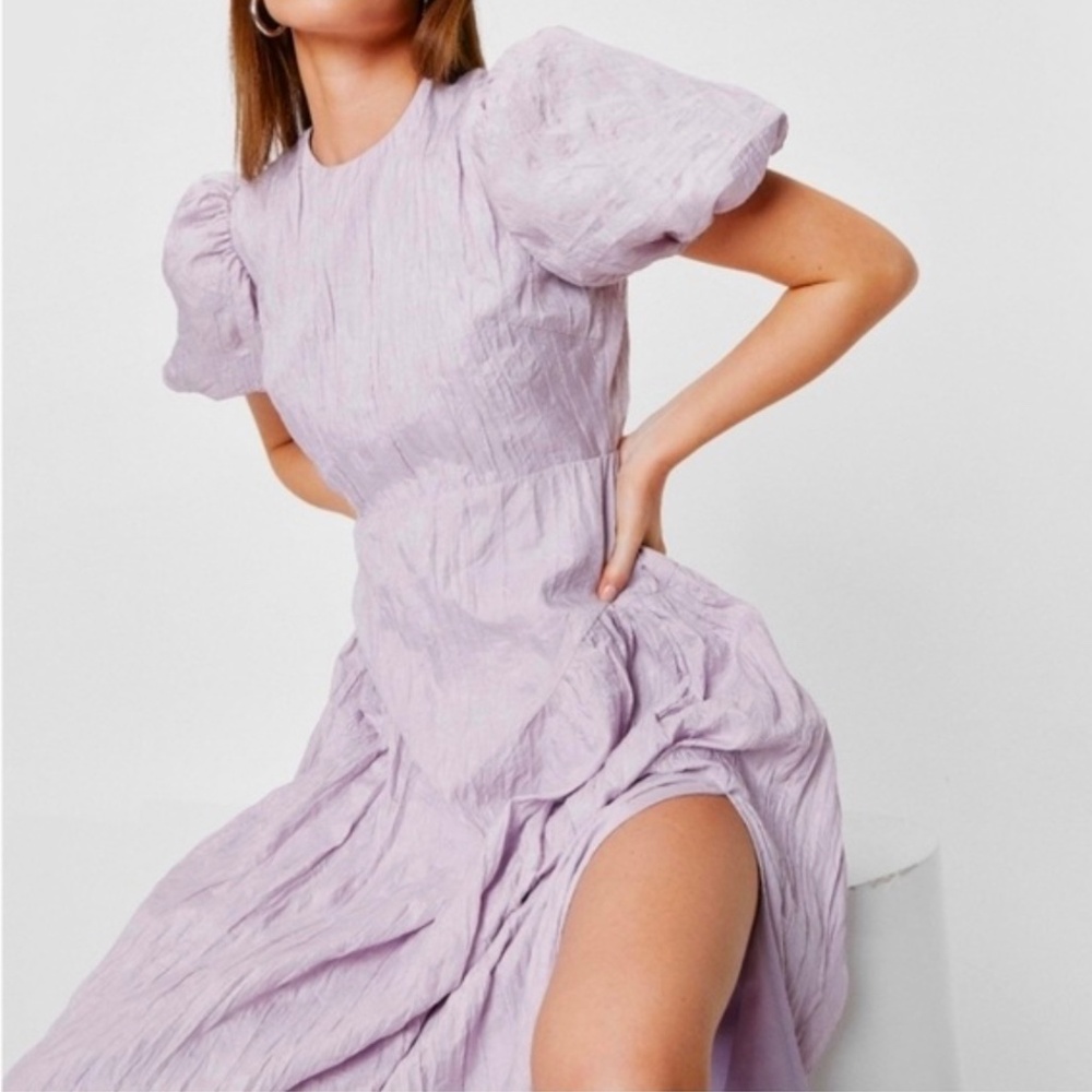 Nasty Gal Petite Puff Sleeve Split Hem Maxi Dress